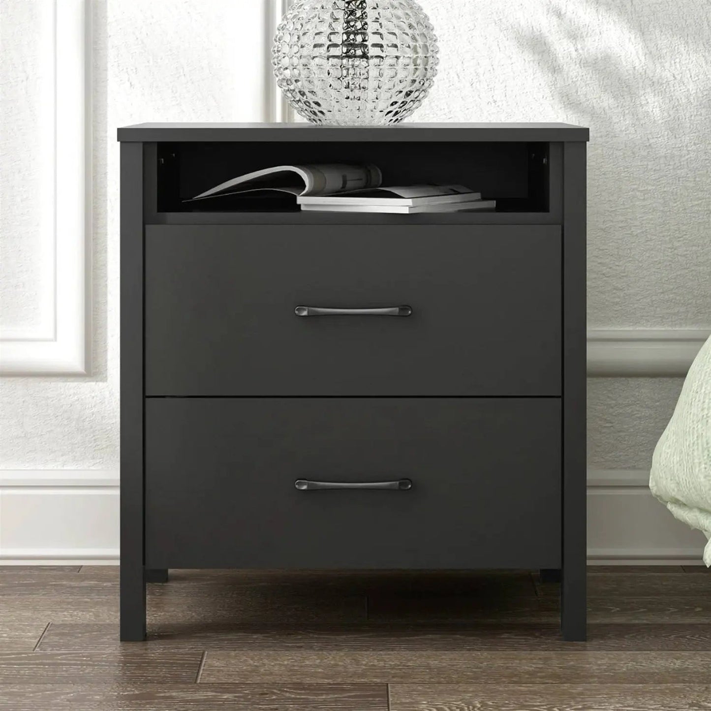 Modern 2-Drawer Nightstand Bedside Table in Black Wood Finish - Get it from Bo