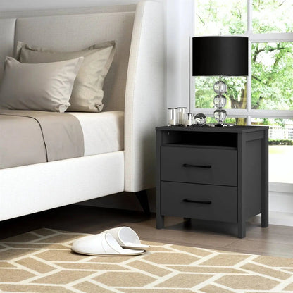 Modern 2-Drawer Nightstand Bedside Table in Black Wood Finish - Get it from Bo