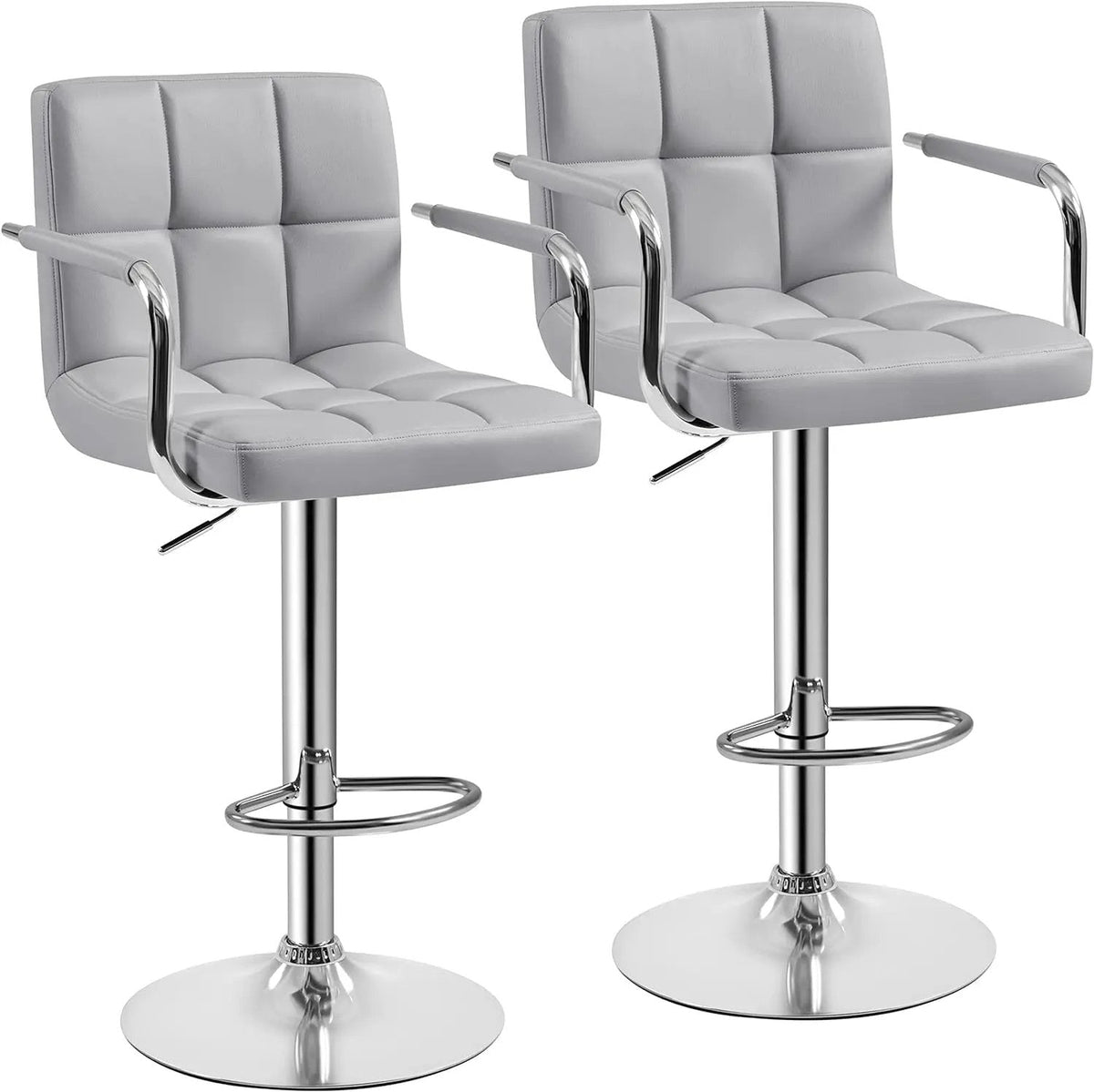 Modern Bar Stools Set of 2 Swivel Kitchen Stool Height Adjustable Square Counter Stool with Back&Armrest PU Leather Stool, Light Grey - Get it from Bo