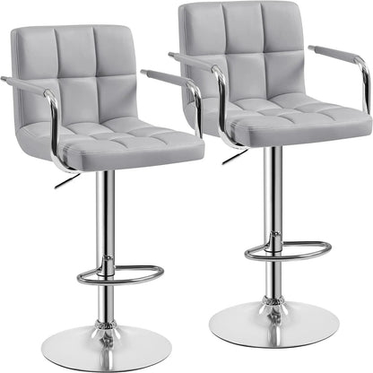 Modern Bar Stools Set of 2 Swivel Kitchen Stool Height Adjustable Square Counter Stool with Back&Armrest PU Leather Stool, Light Grey - Get it from Bo