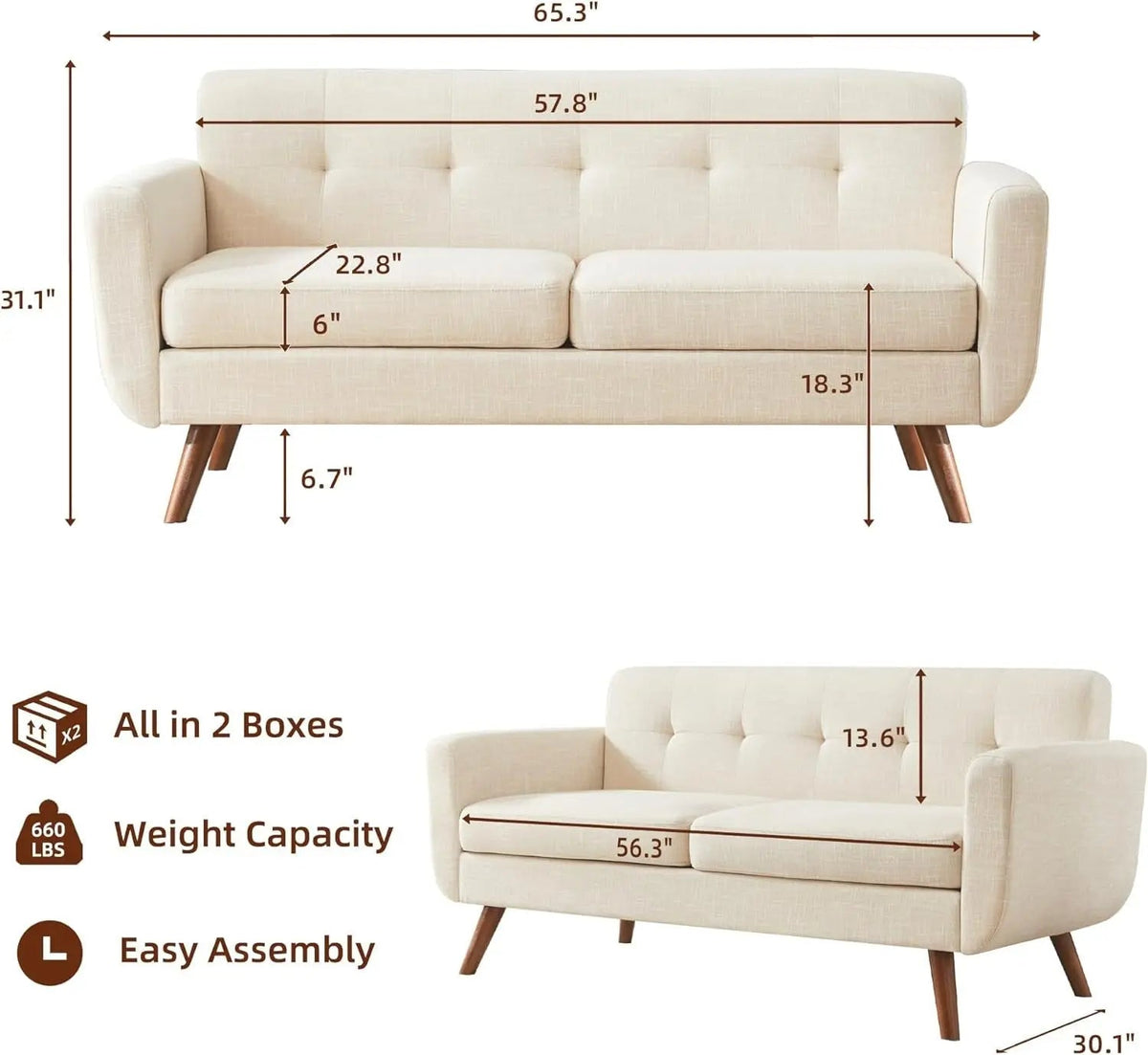 Modern Compact Beige Loveseat For Small Living Rooms - Get it from Bo