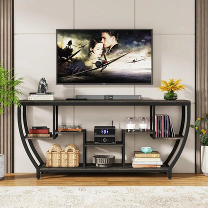 Modern Industrial 70-inch Long Narrow Console Sofa Table with Black Wood Shelves - Get it from Bo