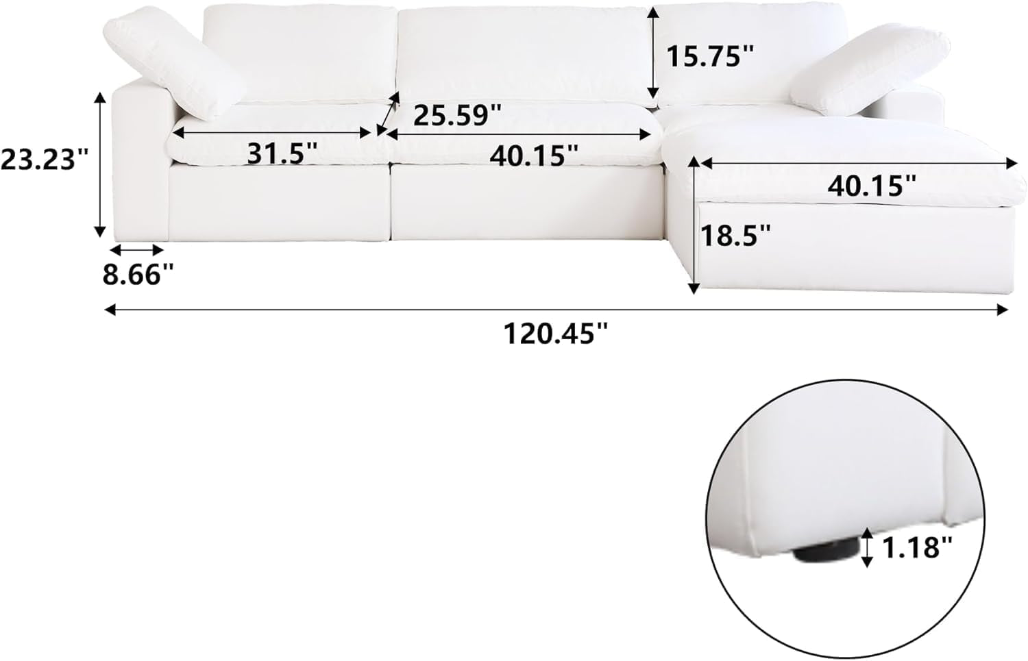Modern L Shape Cloud Sofa Comfortable Convertible Sectional Couch ShipItFurniture