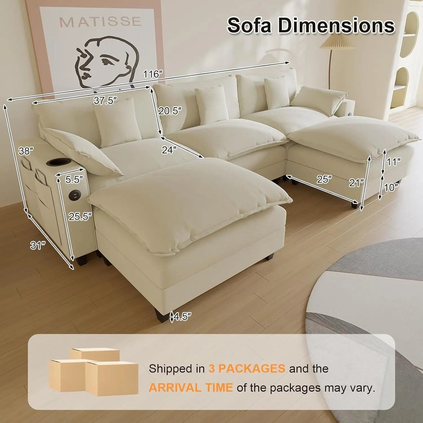 Modern Modular Sectional Sofa with Ottoman and Pillows - Get it from Bo