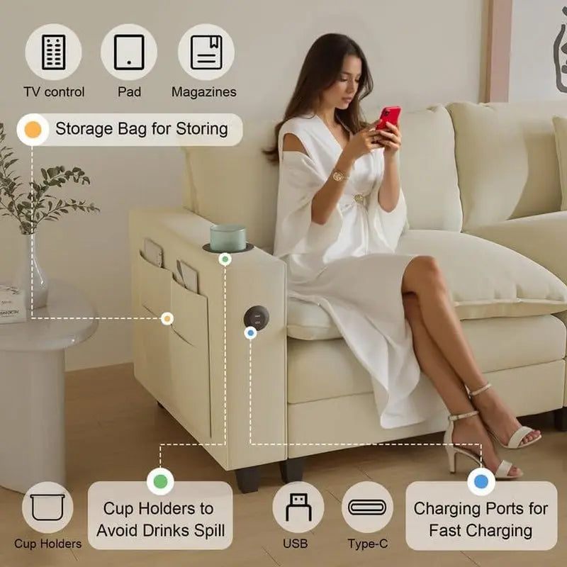 Modern Modular Sectional Sofa with Ottoman and Pillows ShipItFurniture