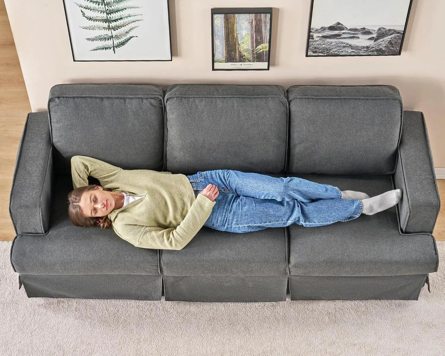 Modern Sofa, 89 Inch Slipcovered Sofa, 3 Seater Sofa Comfy Couch for Living Room Office, Linen Grey Oversized Couch - Get it from Bo