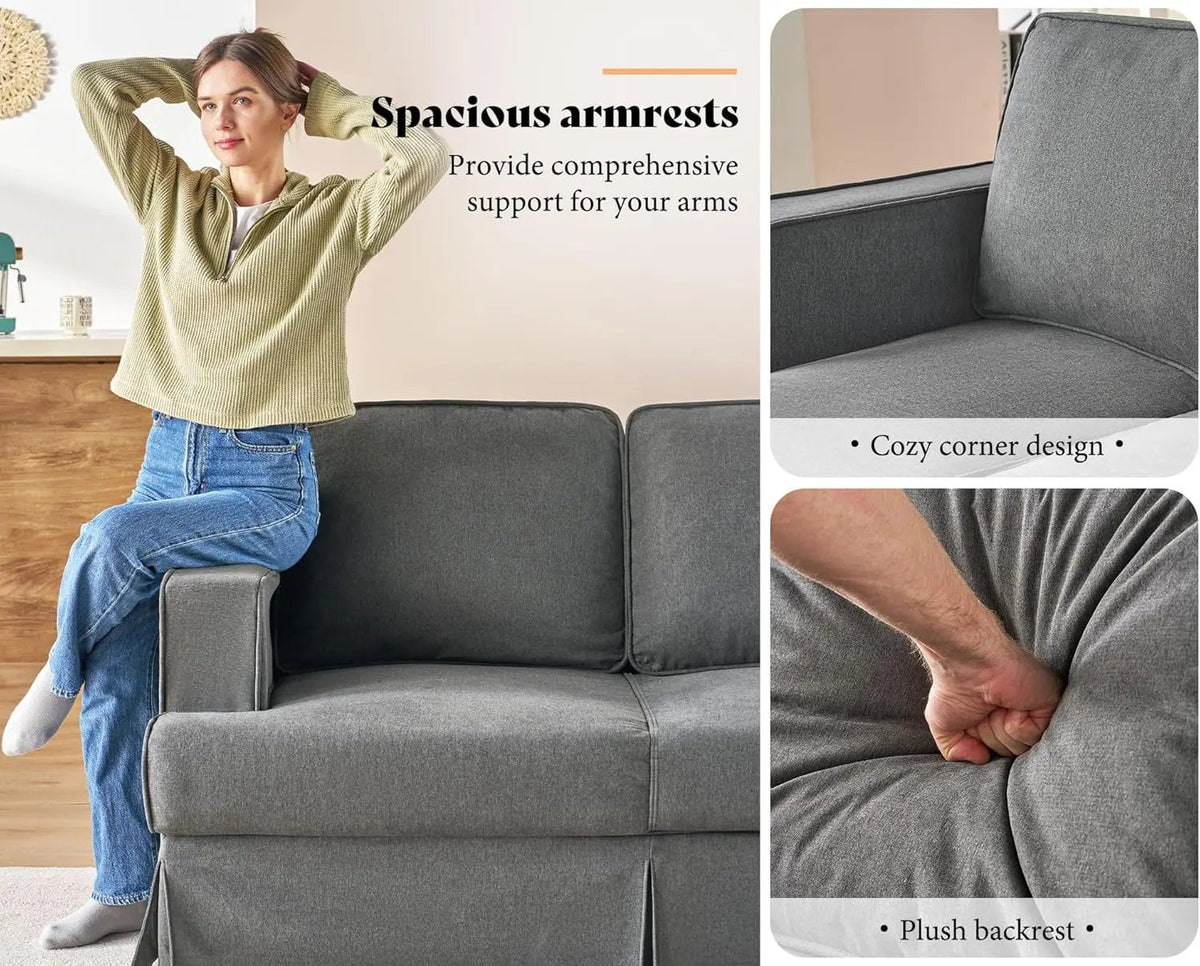 Modern Sofa, 89 Inch Slipcovered Sofa, 3 Seater Sofa Comfy Couch for Living Room Office, Linen Grey Oversized Couch - Get it from Bo