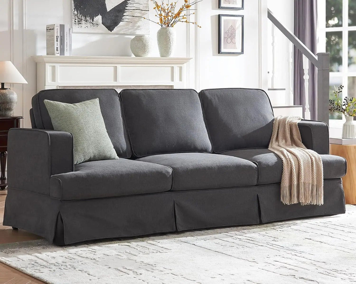 Modern Sofa, 89 Inch Slipcovered Sofa, 3 Seater Sofa Comfy Couch for Living Room Office, Linen Grey Oversized Couch - Get it from Bo