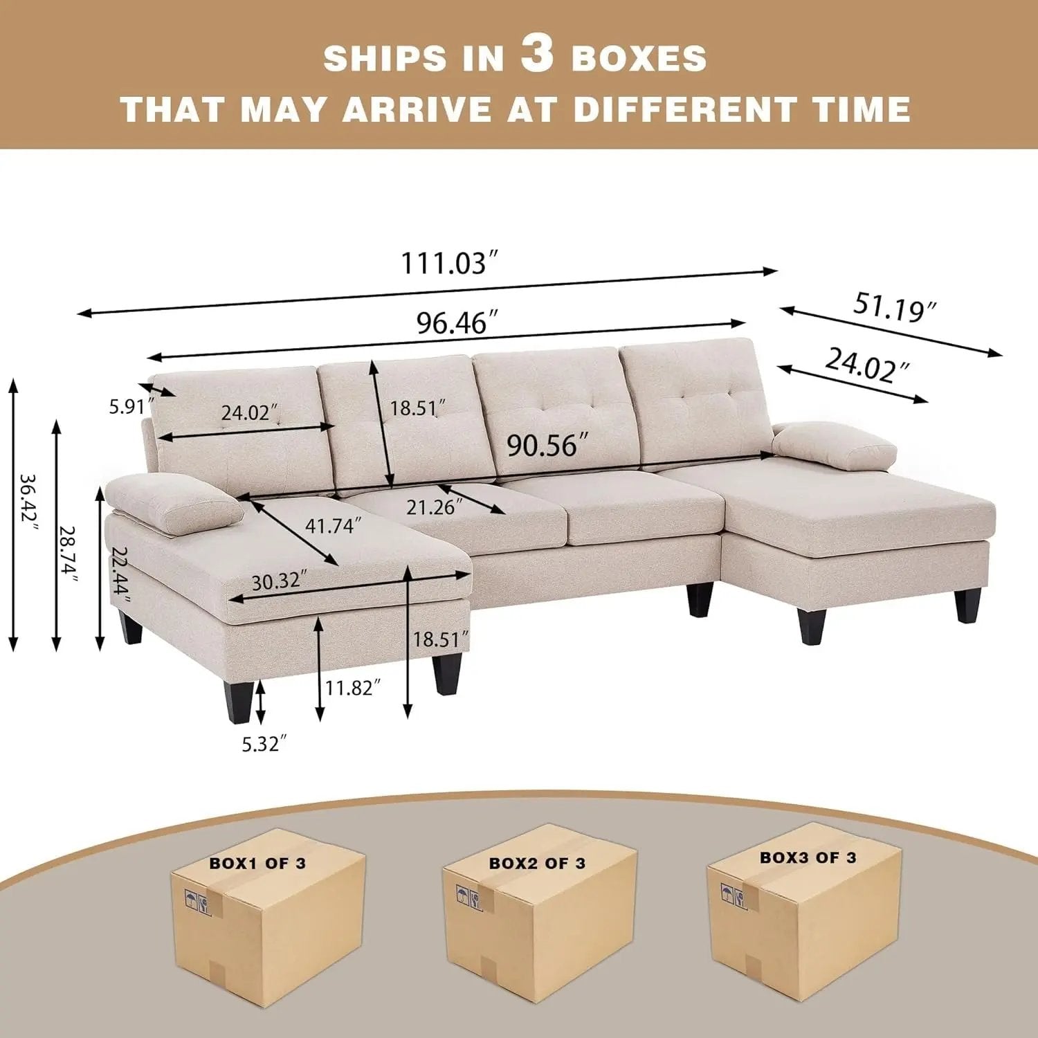 Modern U Shaped Sectional Couch With Double Chaise-1