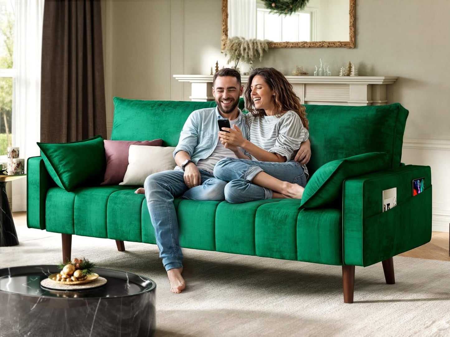 Modern Velvet Loveseat Sofa with Storage and Pillows ShipItFurniture