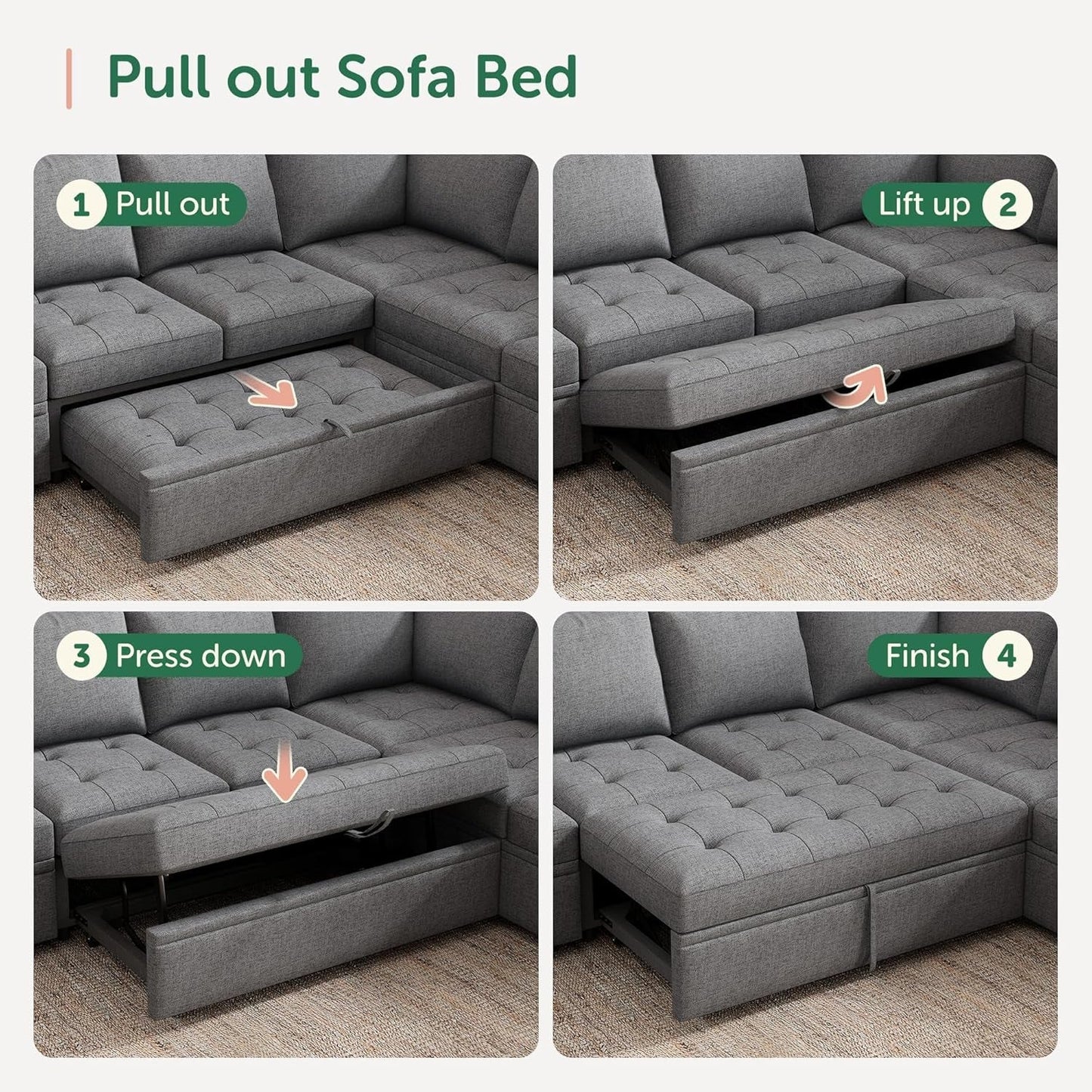 Modular Sectional Sleeper Sofa with Hidden Storage Features ShipItFurniture