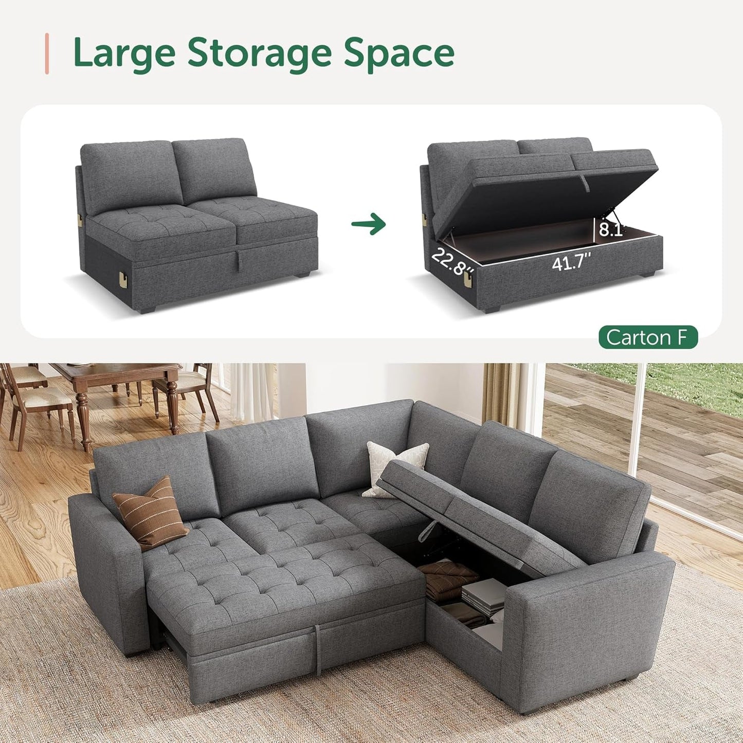 Modular Sectional Sleeper Sofa with Hidden Storage Features ShipItFurniture