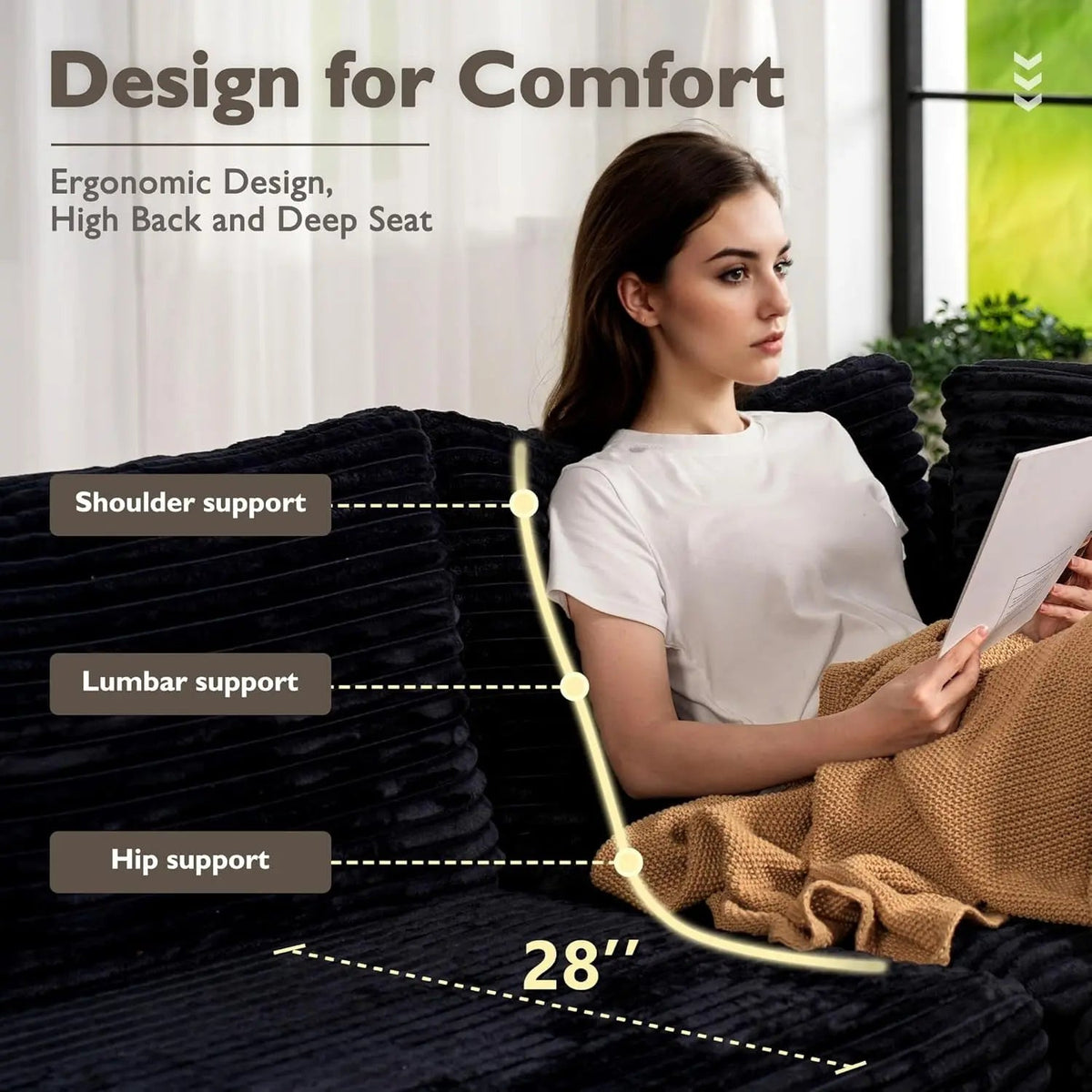 Modular Sectional Sofa Black Corduroy Convertible Sleeper - Get it from Bo