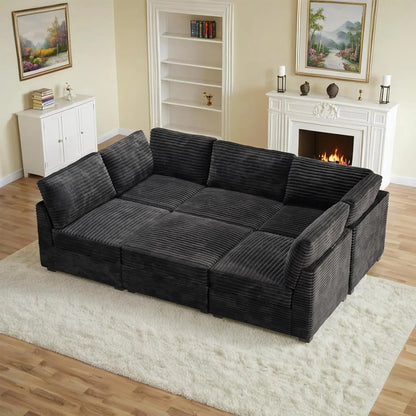 Modular Sectional Sofa Black Corduroy Convertible Sleeper - Get it from Bo