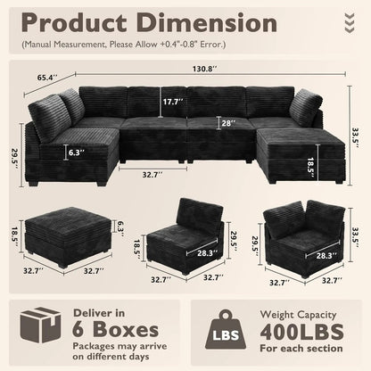 Modular Sectional Sofa Black Corduroy Convertible Sleeper - Get it from Bo