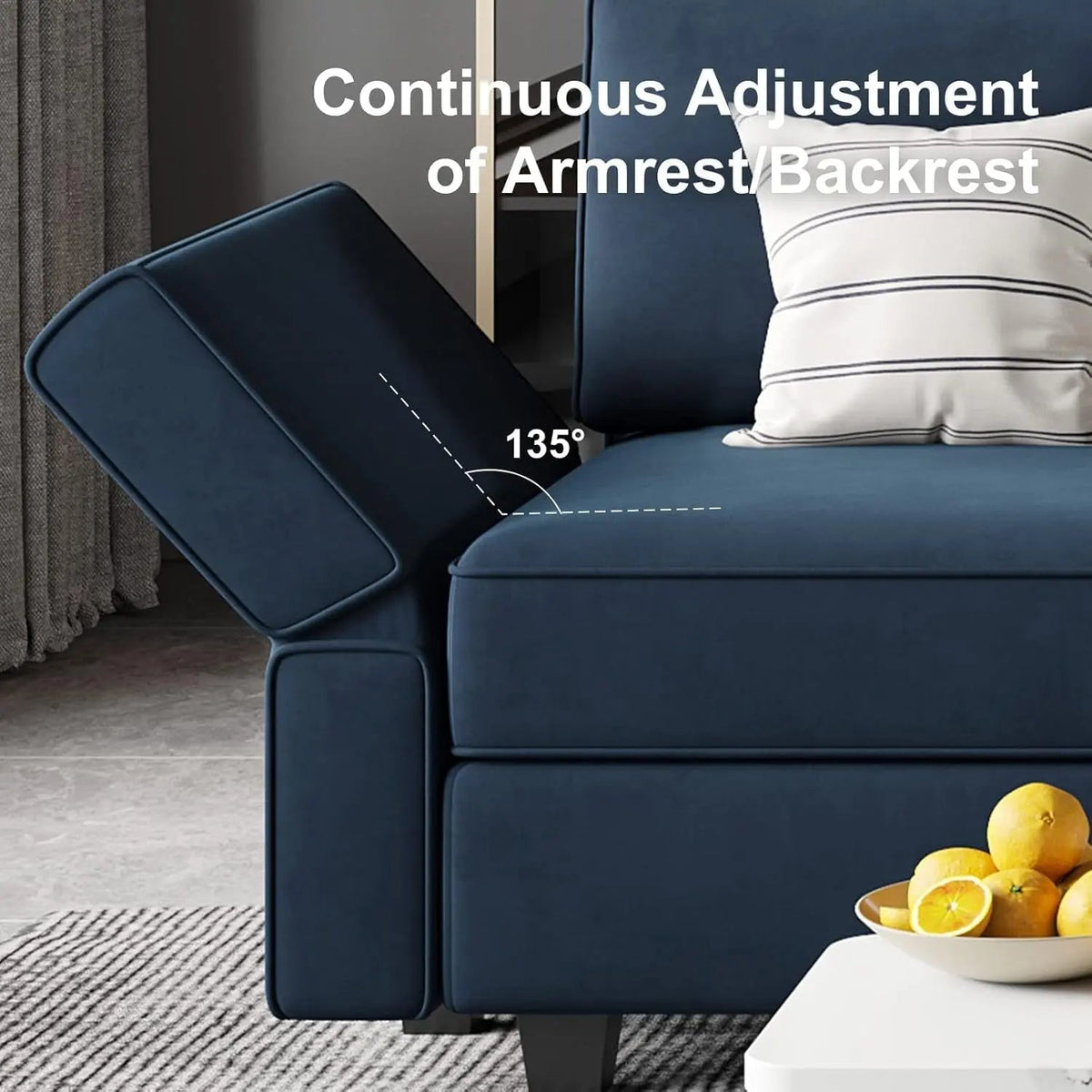 Modular Velvet Sectional Sofa Blue With Storage Ottoman - Get it from Bo