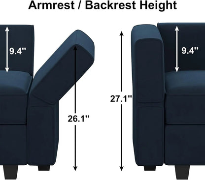 Modular Velvet Sectional Sofa Blue With Storage Ottoman - Get it from Bo