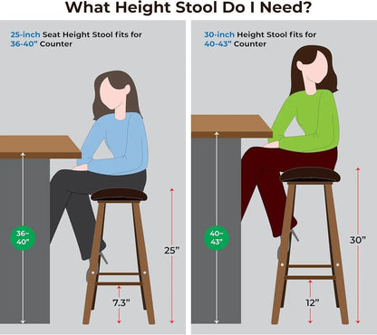 Nora Stool 25" Upholstered Counter Stool, Bar Stool with Leather Cushion for Kitchen & Home Bar, Rubber Wood-3