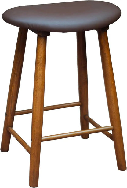 Nora Stool 25" Upholstered Counter Stool, Bar Stool with Leather Cushion for Kitchen & Home Bar, Rubber Wood-0