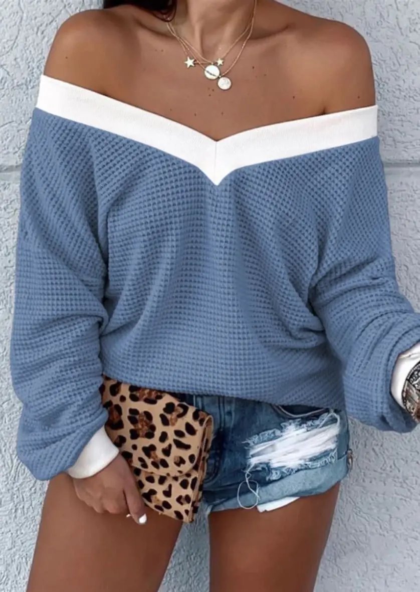 Off Shoulder Contrast Detail Sweater - Get it from Bo