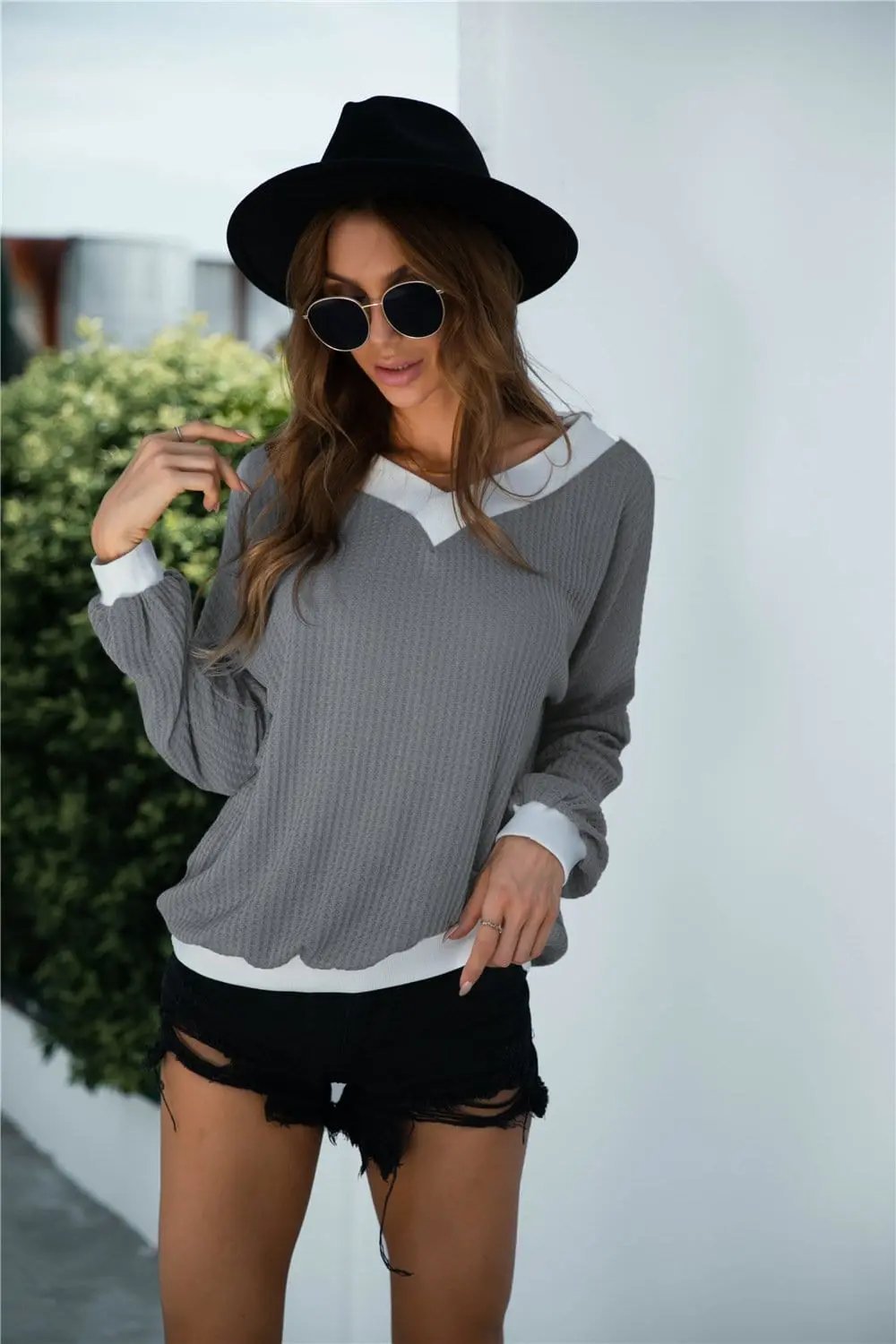 Off Shoulder Two Tone Sweater - Get it from Bo