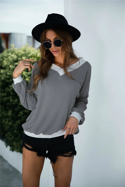 Off Shoulder Two Tone Sweater - Get it from Bo