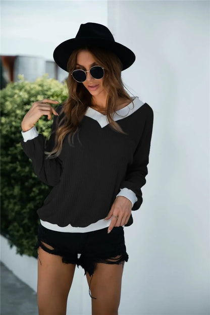 Off Shoulder Two Tone Sweater - Get it from Bo