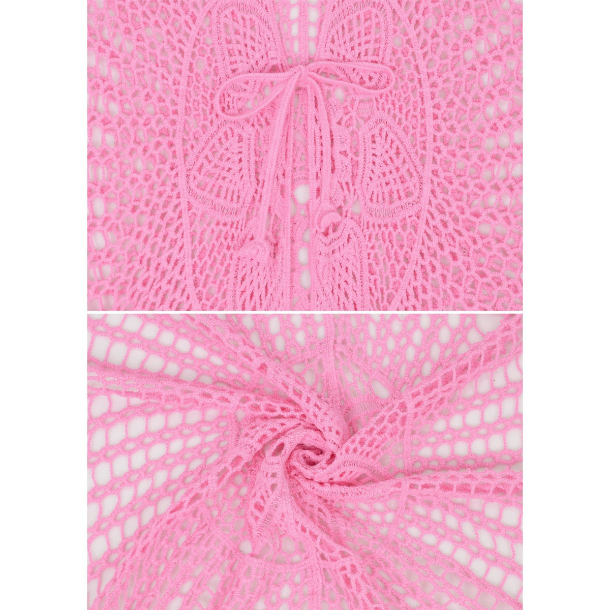 Open Front Crochet Cover-Up with Floral Pattern and Short Sleeves - Get it from Bo