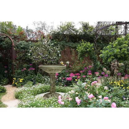 Outdoor Fiberglass Bird Bath in Aged Granite Stone Finish - Get it from Bo