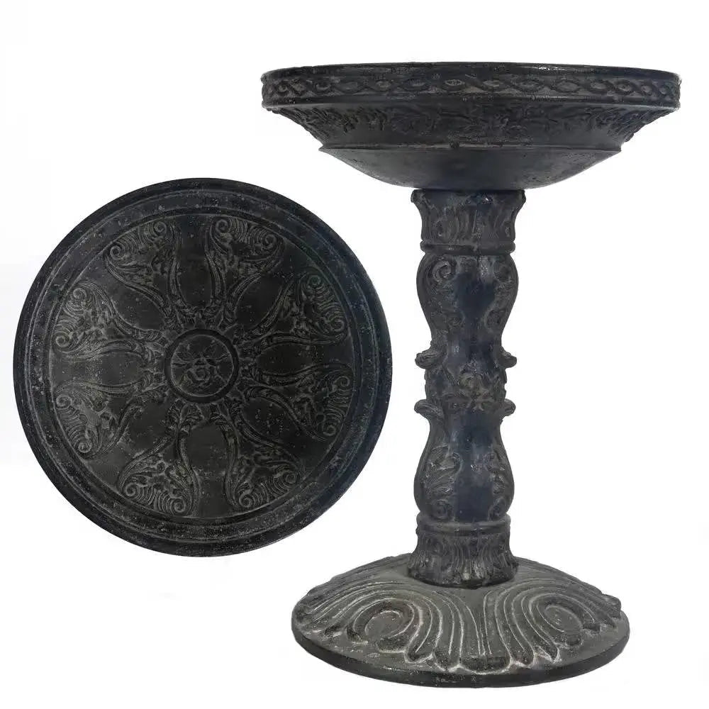 Outdoor Garden Fiberglass Bird Bath in Black Charcoal Stone Finish - Get it from Bo