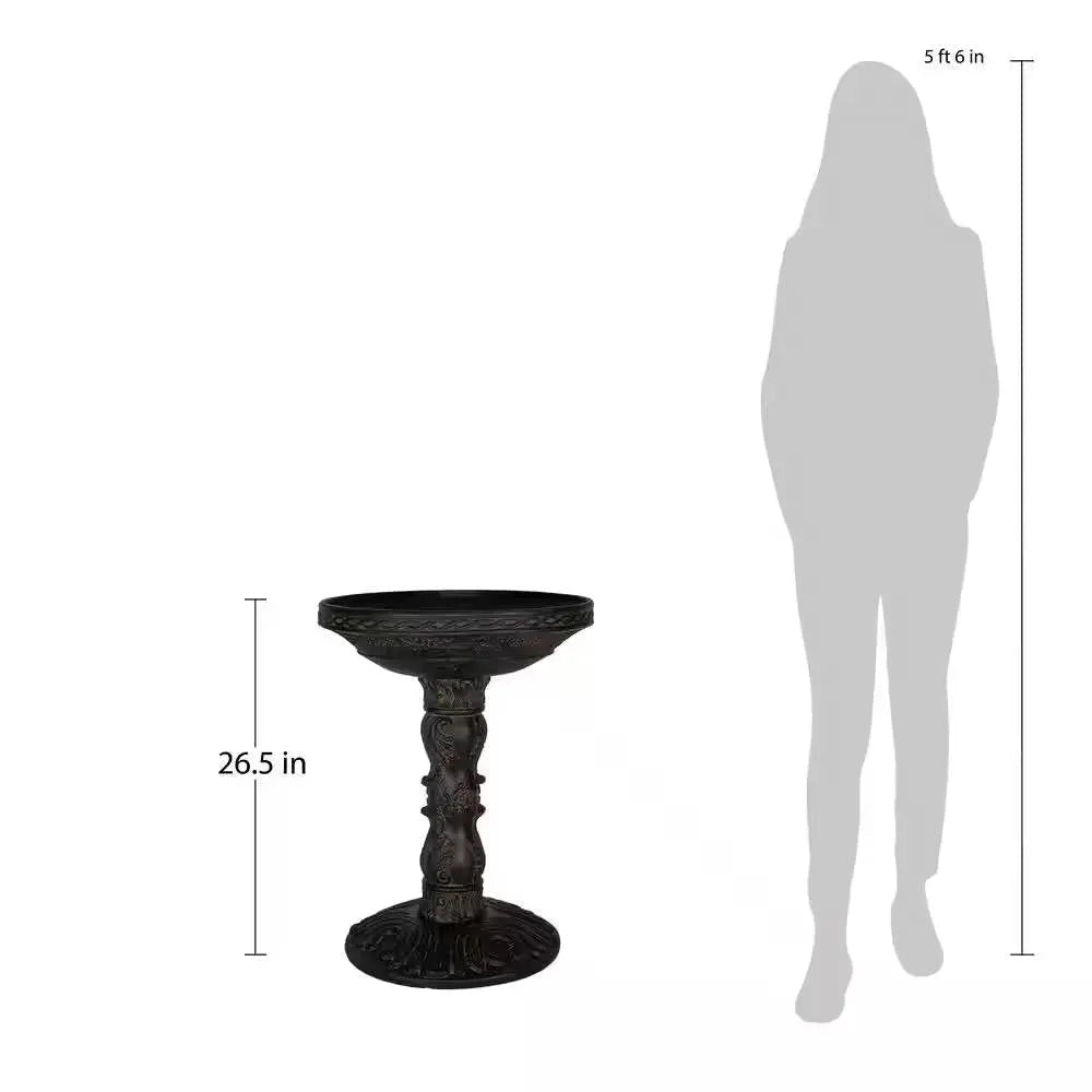 Outdoor Garden Fiberglass Bird Bath in Black Charcoal Stone Finish - Get it from Bo