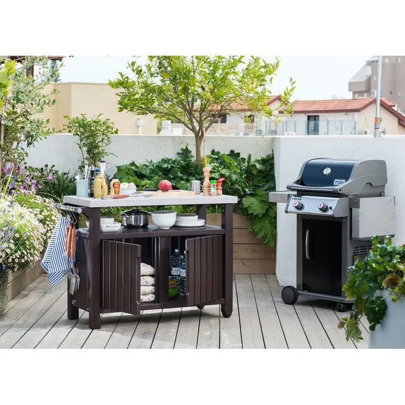 Outdoor Grill Party Caster Bar Serving Cart with Storage Dark Brown - Get it from Bo