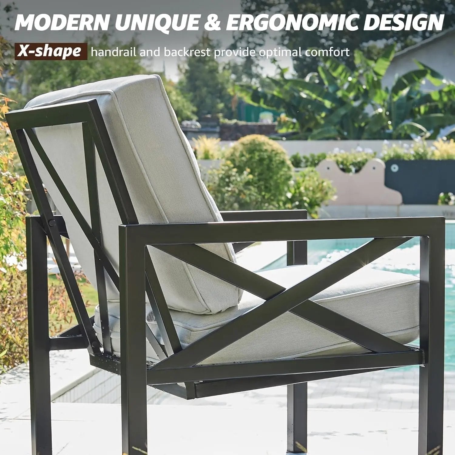 Outdoor Patio Furniture 4 Pieces Set, Modern Patio Conversation Sets, Outdoor Sectional Metal Sofa with 5.5 Inch Cushion and Coffee Table for Balcony, Garden - Get it from Bo