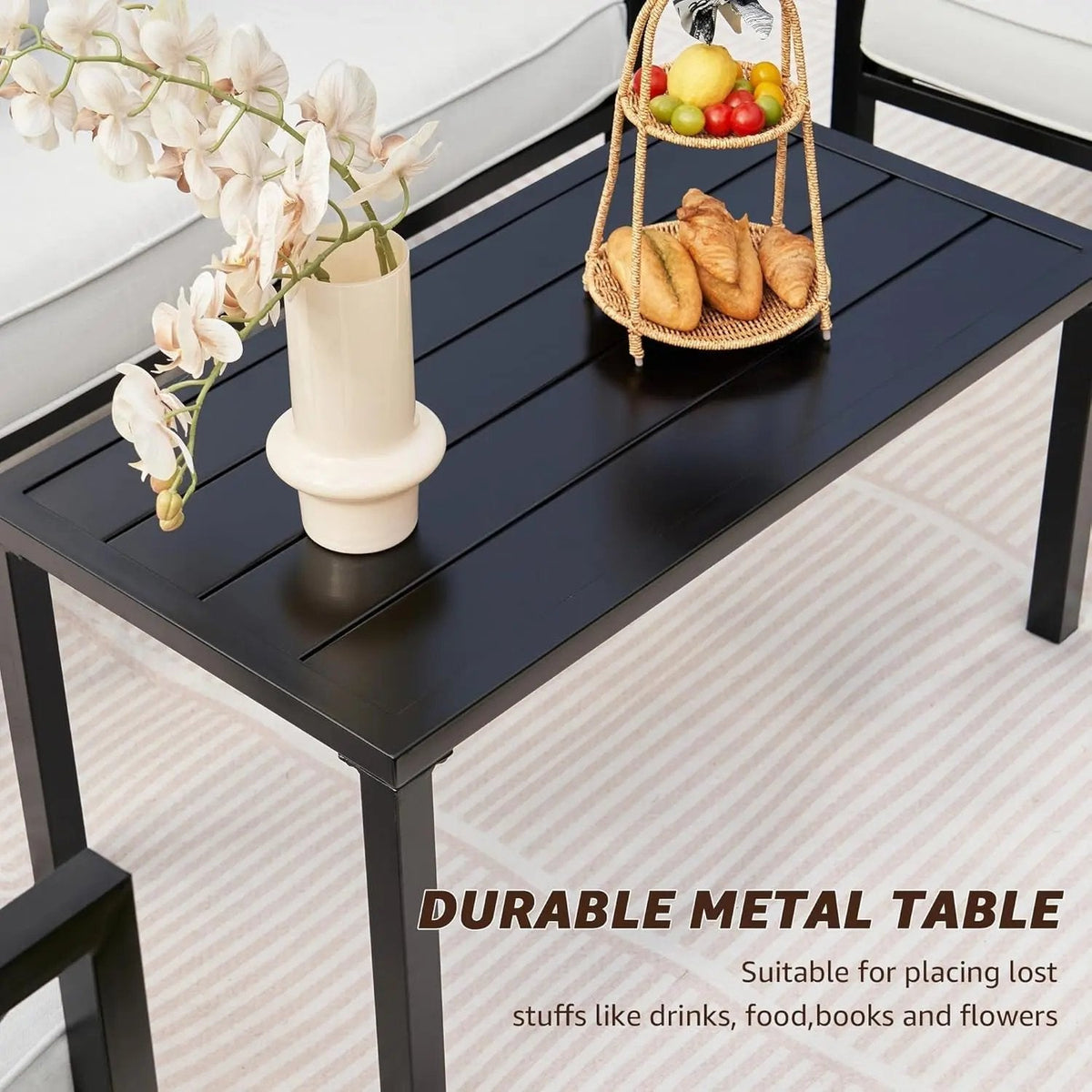 Outdoor Patio Furniture 4 Pieces Set, Modern Patio Conversation Sets, Outdoor Sectional Metal Sofa with 5.5 Inch Cushion and Coffee Table for Balcony, Garden - Get it from Bo
