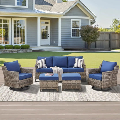 Outdoor Patio Furniture Set-5 Pieces All-Weather Wicker Outdoor Furniture with Swivel Patio Chairs Outdoor Patio Conversation Sets for Garden Porch Deck Grey/Blue - Get it from Bo