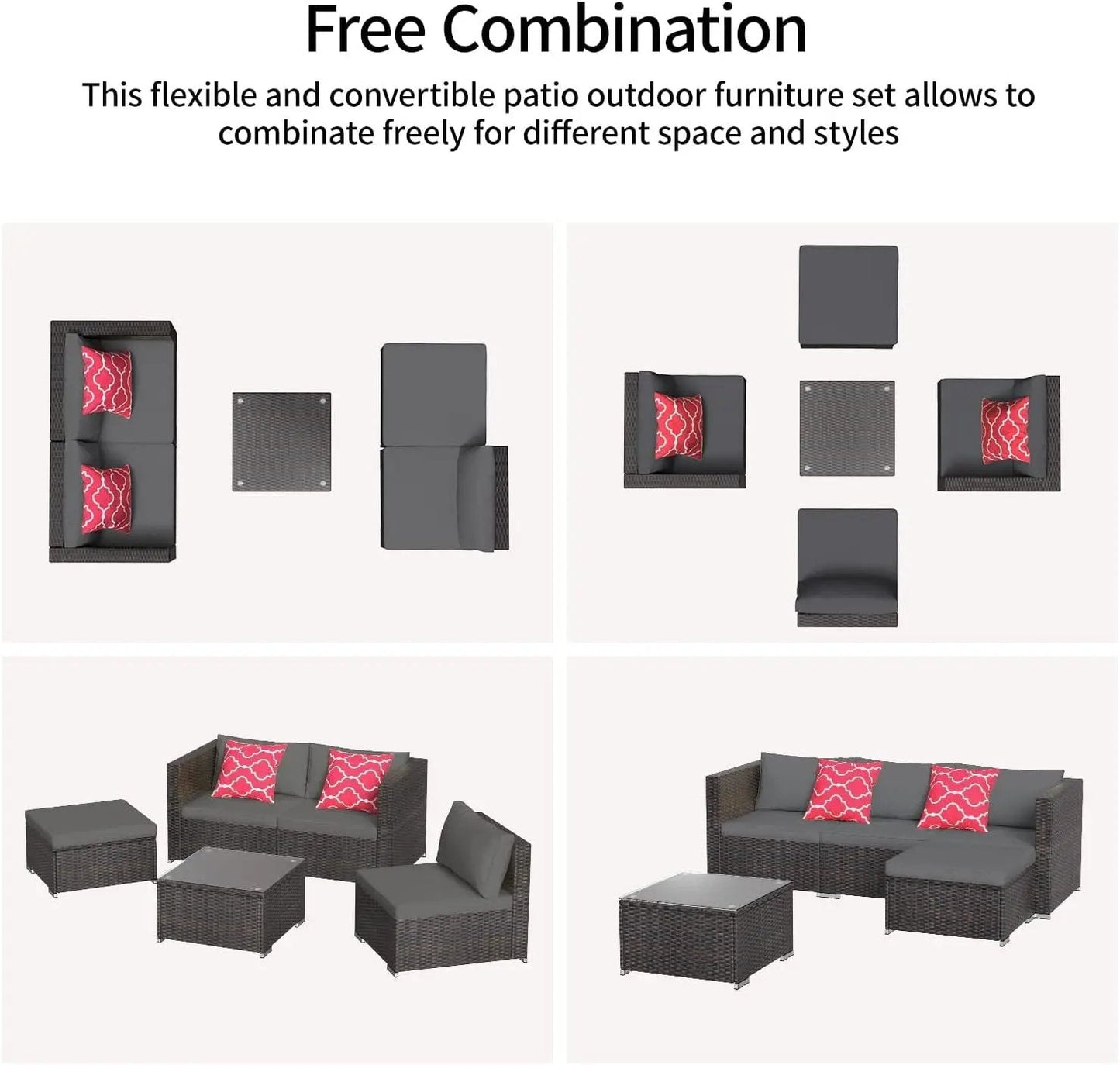 Outdoor Patio Furniture Sets All Weather Outdoor Sofa PE Garden Furniture Wicker Rattan Patio Conversation Set with Glass Table (Grey) - Get it from Bo