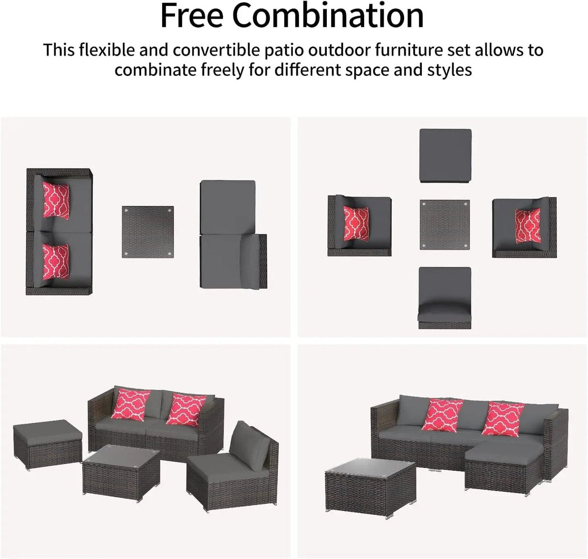 Outdoor Patio Furniture Sets All Weather Outdoor Sofa PE Garden Furniture Wicker Rattan Patio Conversation Set with Glass Table (Grey) - Get it from Bo