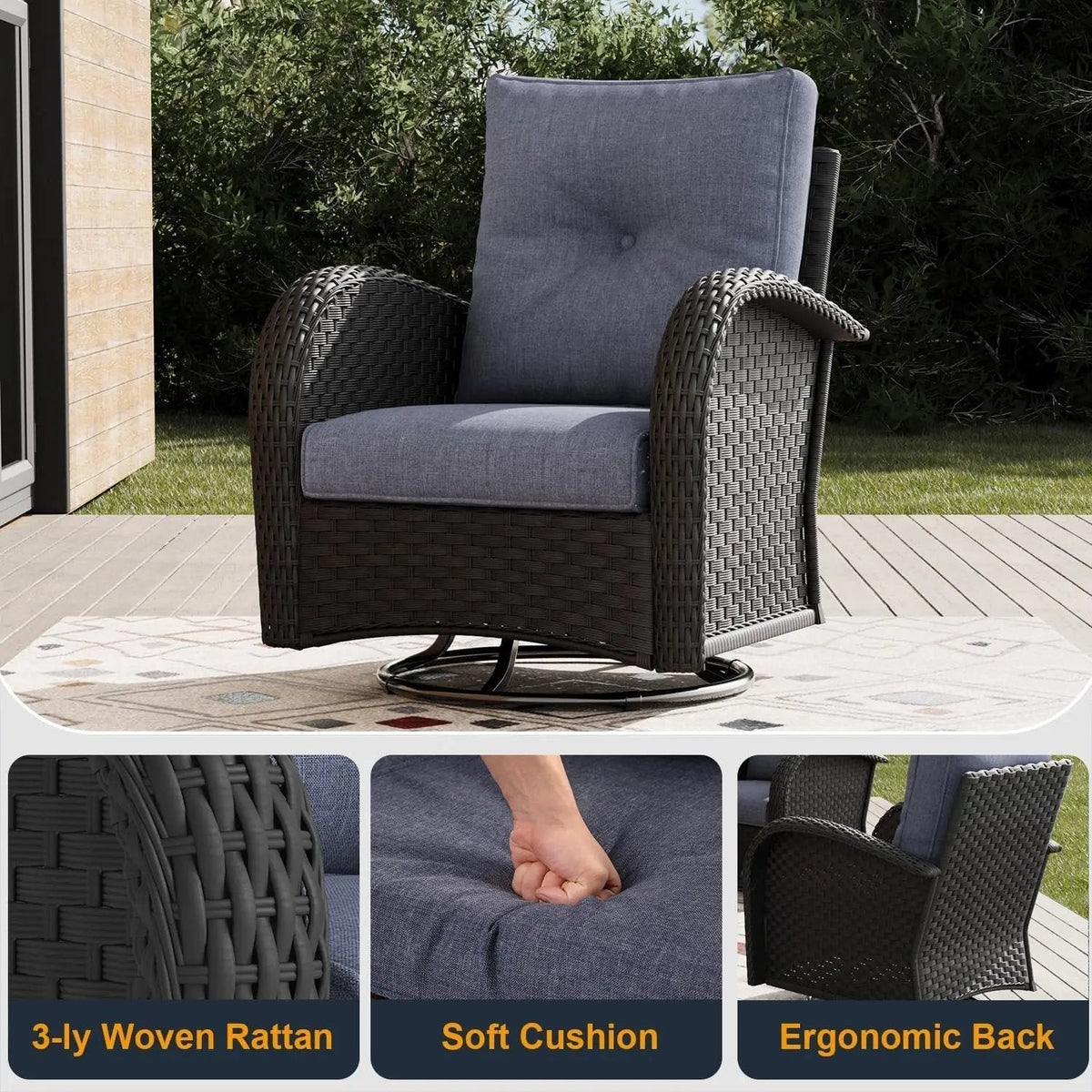 Outdoor Patio Furniture Sets with Fire Pit Table 10 Pieces Wicker Swivel Rocker Chairs and Sofa Sets for Backyard Deck - Get it from Bo