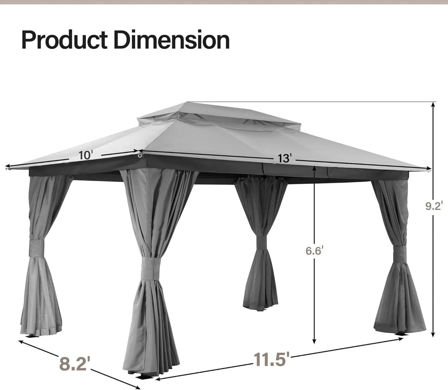Outdoor Patio Gazebo 10'X13' with Expansion Bolts, Heavy Duty Party Tent & Shelter with Double Roofs, Mosquito Nettings and Privacy Screens for Backyard, Garden, Lawn, Smoke Grey - Get it from Bo