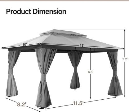Outdoor Patio Gazebo 10'X13' with Expansion Bolts, Heavy Duty Party Tent & Shelter with Double Roofs, Mosquito Nettings and Privacy Screens for Backyard, Garden, Lawn, Smoke Grey - Get it from Bo