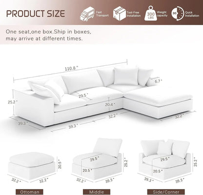 Oversize Modular Sectional Sofa with Chaise and Cushions ShipItFurniture