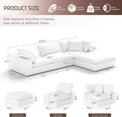 Oversize Modular Sectional Sofa with Chaise and Cushions - Get it from Bo