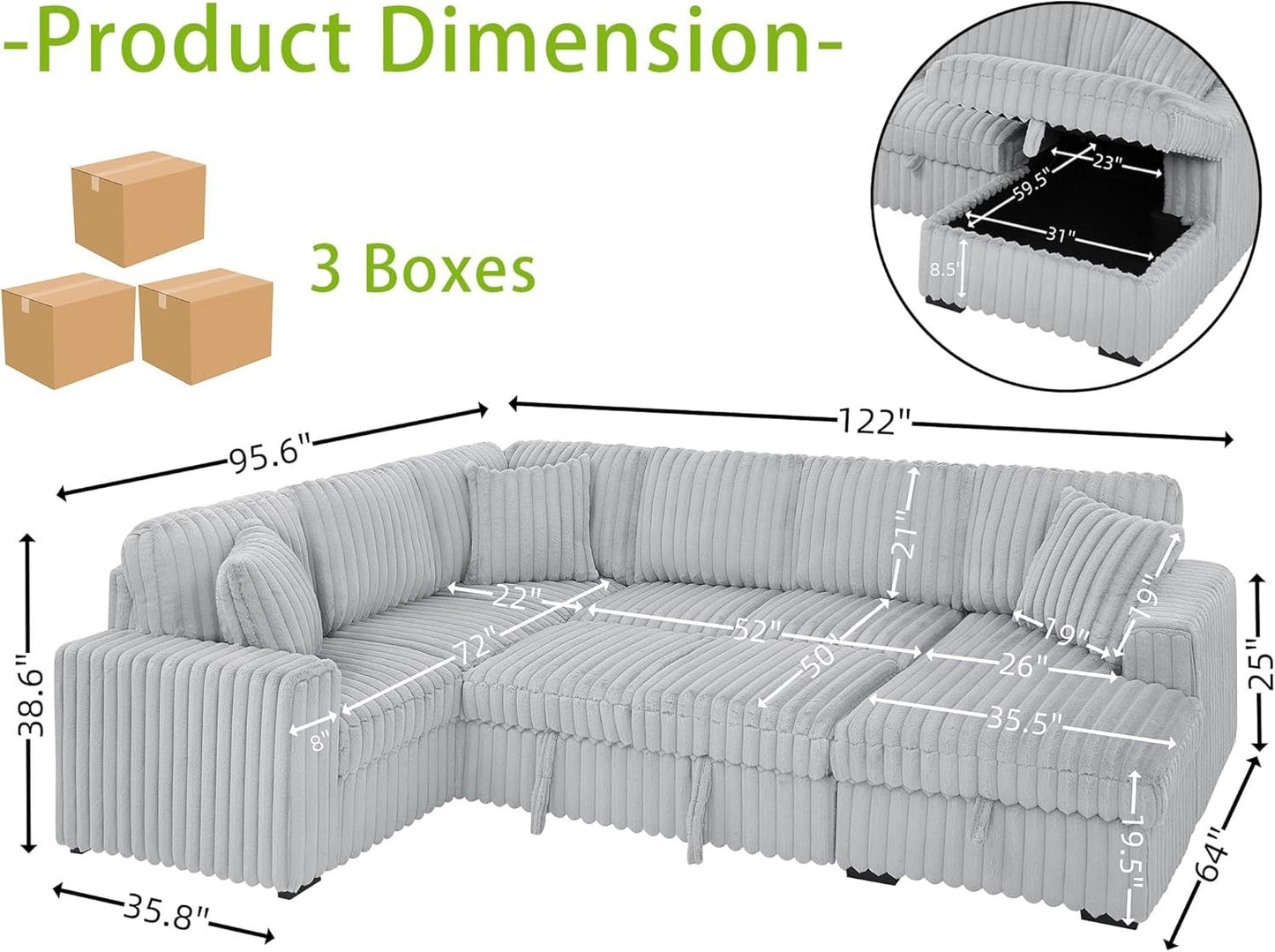 Oversized Plush Sectional Sofa with Pull Out Bed ShipItFurniture