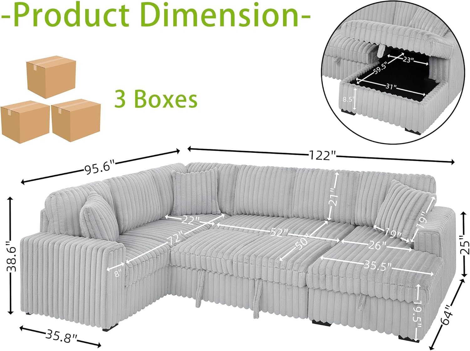 Oversized Plush Sectional Sofa with Pull Out Bed ShipItFurniture