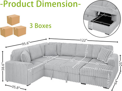 Oversized Plush Sectional Sofa with Pull Out Bed ShipItFurniture