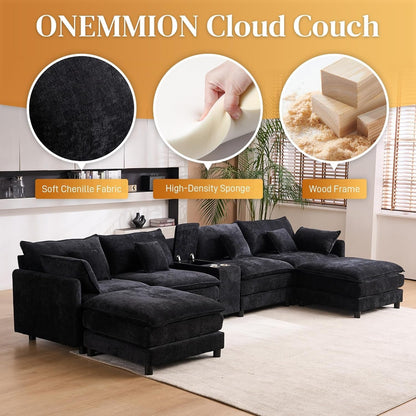 Oversized U Shape Cloud Sectional Sofa with Ottoman ShipItFurniture