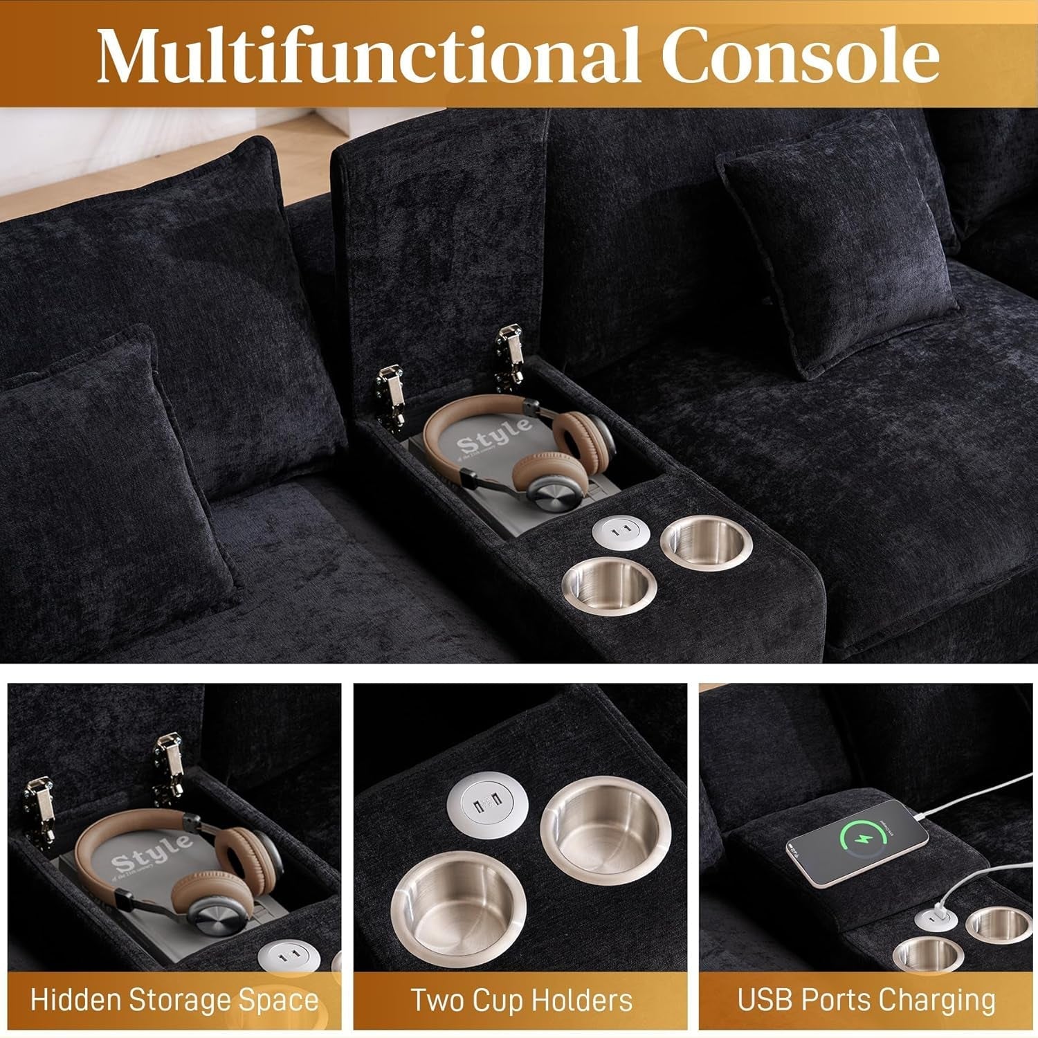 Oversized U Shape Cloud Sectional Sofa with Ottoman ShipItFurniture