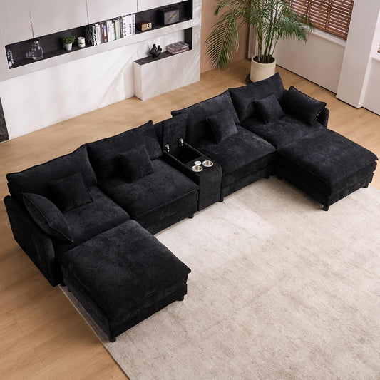 Oversized U Shape Cloud Sectional Sofa with Ottoman ShipItFurniture