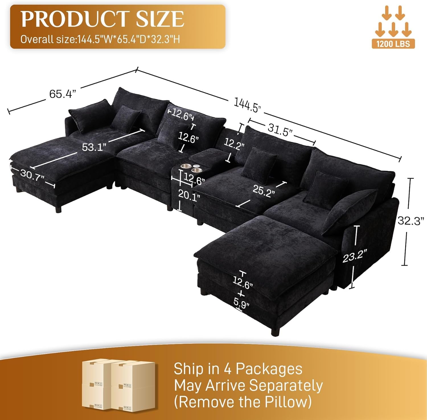 Oversized U Shape Cloud Sectional Sofa with Ottoman ShipItFurniture