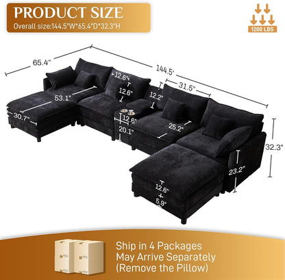 Oversized U Shape Cloud Sectional Sofa with Ottoman ShipItFurniture